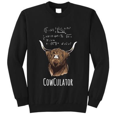 Cowculator Scottish Highland Cattle Animal Math Numbers Tall Sweatshirt