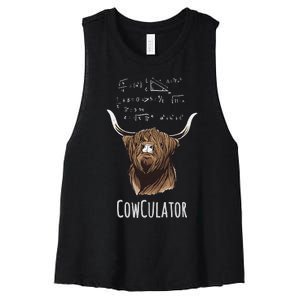 Cowculator Scottish Highland Cattle Animal Math Numbers Women's Racerback Cropped Tank