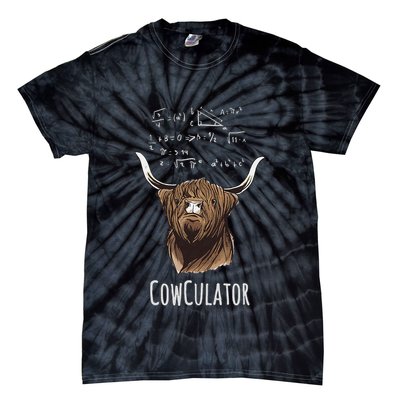 Cowculator Scottish Highland Cattle Animal Math Numbers Tie-Dye T-Shirt