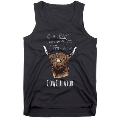 Cowculator Scottish Highland Cattle Animal Math Numbers Tank Top