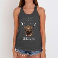 Cowculator Scottish Highland Cattle Animal Math Numbers Women's Knotted Racerback Tank