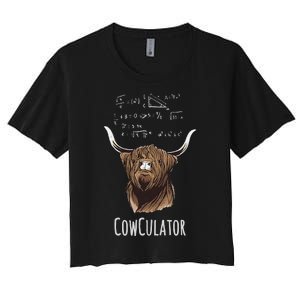 Cowculator Scottish Highland Cattle Animal Math Numbers Women's Crop Top Tee