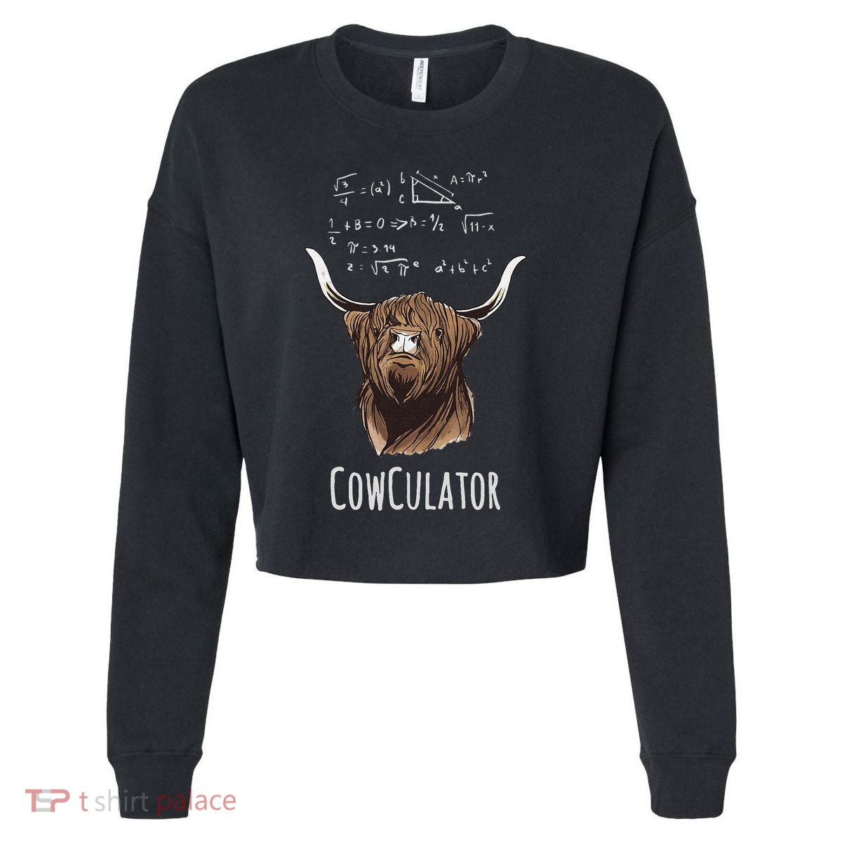Cowculator Scottish Highland Cattle Animal Math Numbers Cropped Pullover Crew