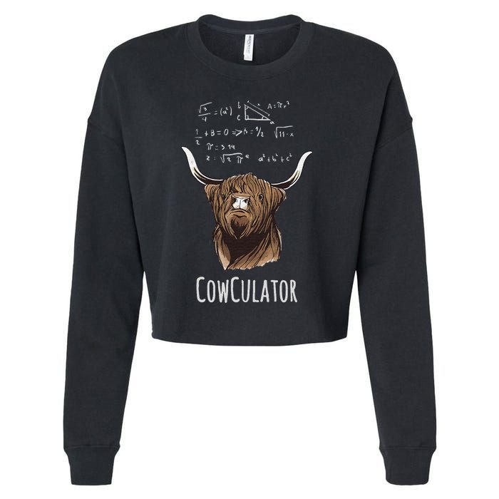 Cowculator Scottish Highland Cattle Animal Math Numbers Cropped Pullover Crew