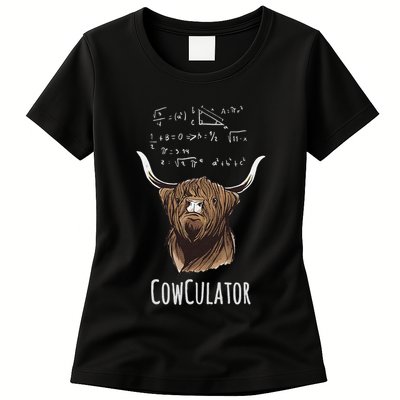 Cowculator Scottish Highland Cattle Animal Math Numbers Womens T-Shirt
