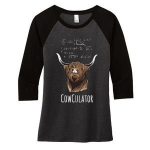 Cowculator Scottish Highland Cattle Animal Math Numbers Women's Tri-Blend 3/4-Sleeve Raglan Shirt