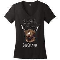 Cowculator Scottish Highland Cattle Animal Math Numbers Women's V-Neck T-Shirt