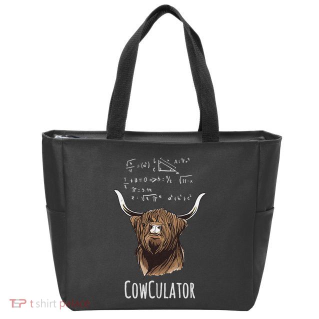 Cowculator Scottish Highland Cattle Animal Math Numbers Zip Tote Bag