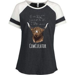 Cowculator Scottish Highland Cattle Animal Math Numbers Enza Ladies Jersey Colorblock Tee