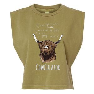 Cowculator Scottish Highland Cattle Animal Math Numbers Garment-Dyed Women's Muscle Tee