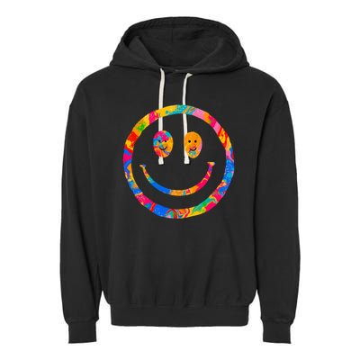 Colorful Super Happy Face Smiley Garment-Dyed Fleece Hoodie