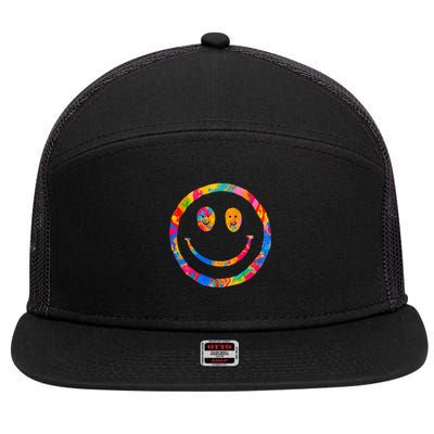 Colorful Super Happy Face Smiley 7 Panel Mesh Trucker Snapback Hat