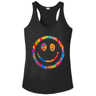Colorful Super Happy Face Smiley Ladies PosiCharge Competitor Racerback Tank