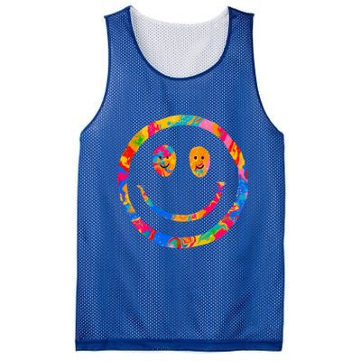 Colorful Super Happy Face Smiley Mesh Reversible Basketball Jersey Tank