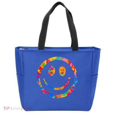 Colorful Super Happy Face Smiley Zip Tote Bag