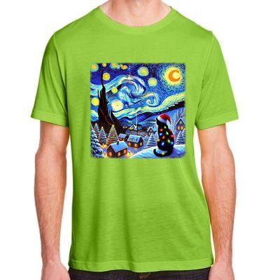 Cat Santa Hat Xmas Christmas Van Gogh Starry Night Black Gift Adult ChromaSoft Performance T-Shirt