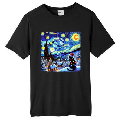 Cat Santa Hat Xmas Christmas Van Gogh Starry Night Black Gift Tall Fusion ChromaSoft Performance T-Shirt