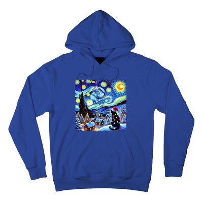 Cat Santa Hat Xmas Christmas Van Gogh Starry Night Black Gift Hoodie