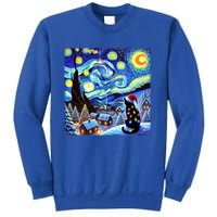 Cat Santa Hat Xmas Christmas Van Gogh Starry Night Black Gift Sweatshirt