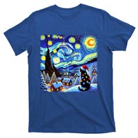 Cat Santa Hat Xmas Christmas Van Gogh Starry Night Black Gift T-Shirt