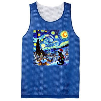 Cat Santa Hat Xmas Christmas Van Gogh Starry Night Black Gift Mesh Reversible Basketball Jersey Tank