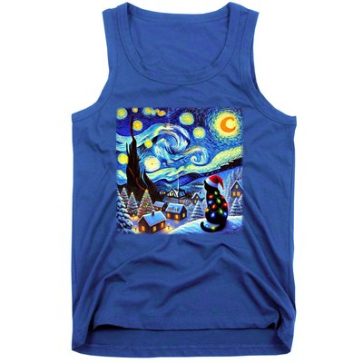 Cat Santa Hat Xmas Christmas Van Gogh Starry Night Black Gift Tank Top