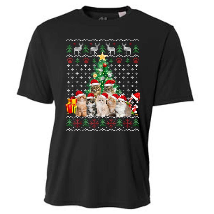 Cats Santa Hat Christmas Funny Xmas Tree Cooling Performance Crew T-Shirt