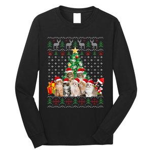 Cats Santa Hat Christmas Funny Xmas Tree Long Sleeve Shirt