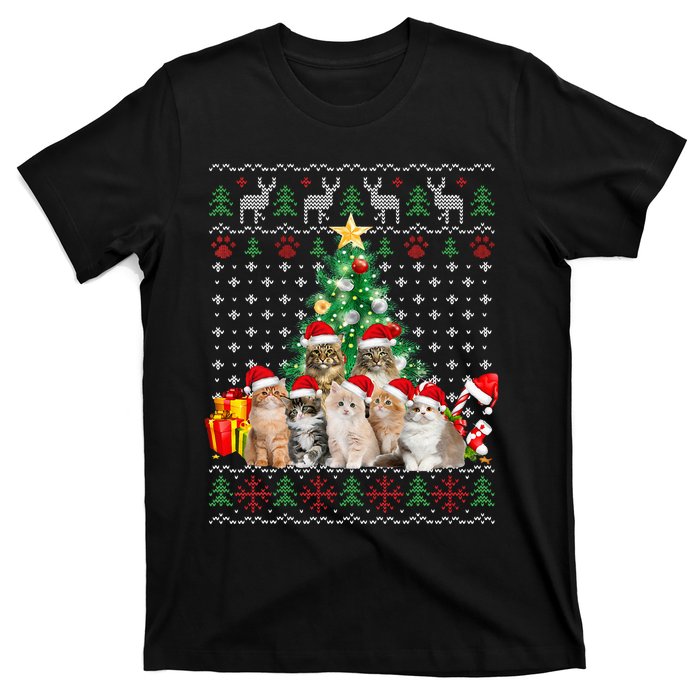 Cats Santa Hat Christmas Funny Xmas Tree T-Shirt