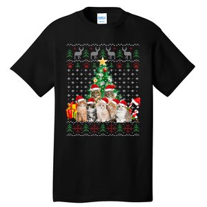 Cats Santa Hat Christmas Funny Xmas Tree Tall T-Shirt