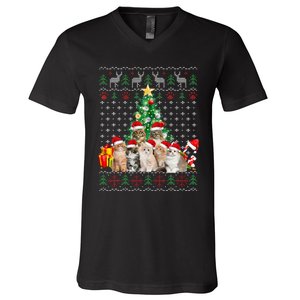 Cats Santa Hat Christmas Funny Xmas Tree V-Neck T-Shirt