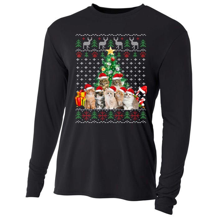 Cats Santa Hat Christmas Funny Xmas Tree Cooling Performance Long Sleeve Crew