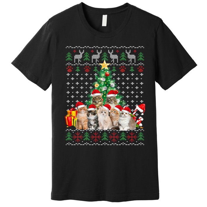 Cats Santa Hat Christmas Funny Xmas Tree Premium T-Shirt