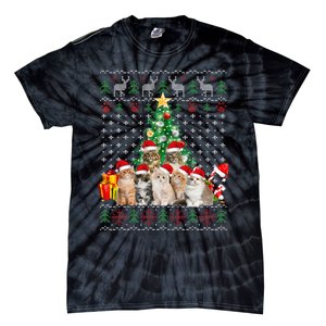 Cats Santa Hat Christmas Funny Xmas Tree Tie-Dye T-Shirt