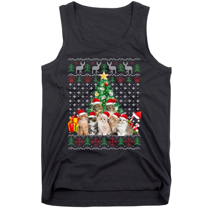 Cats Santa Hat Christmas Funny Xmas Tree Tank Top