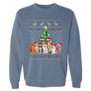 Cats Santa Hat Christmas Funny Xmas Tree Garment-Dyed Sweatshirt