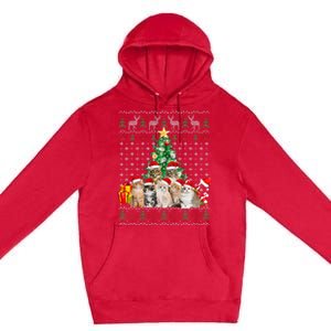 Cats Santa Hat Christmas Funny Xmas Tree Premium Pullover Hoodie