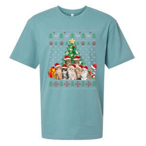 Cats Santa Hat Christmas Funny Xmas Tree Sueded Cloud Jersey T-Shirt