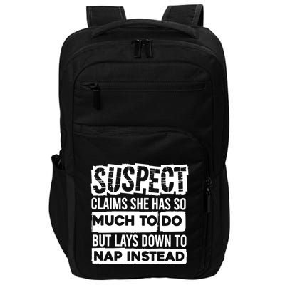 Claims She Has Too Much To Do Lays Down To Nap Instead  Funny Suspect Claims Impact Tech Backpack