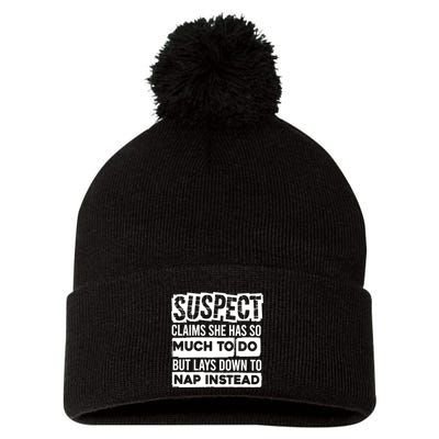 Claims She Has Too Much To Do Lays Down To Nap Instead  Funny Suspect Claims Pom Pom 12in Knit Beanie