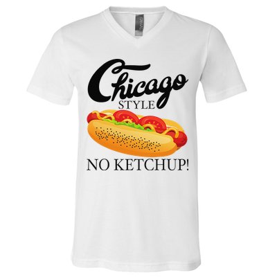 Chicago Style Hot Dog Summer 4th Of July No Ketchup Gift V-Neck T-Shirt