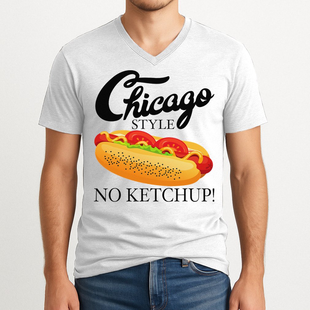 Chicago Style Hot Dog Summer 4th Of July No Ketchup Gift V-Neck T-Shirt