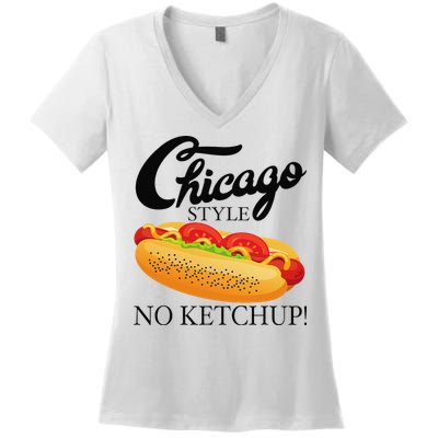 Chicago Style Hot Dog Summer 4th Of July No Ketchup Gift Women's V-Neck T-Shirt