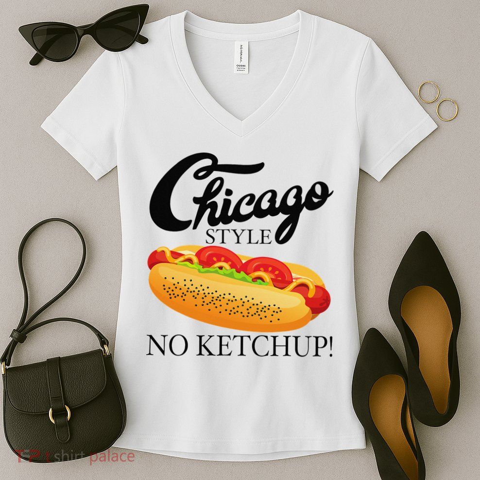 Chicago Style Hot Dog Summer 4th Of July No Ketchup Gift Women's V-Neck T-Shirt