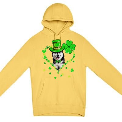 Cute Siberian Husky Saint Patrick's Day Dogs Dad Mom Premium Pullover Hoodie