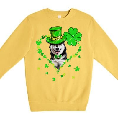 Cute Siberian Husky Saint Patrick's Day Dogs Dad Mom Premium Crewneck Sweatshirt