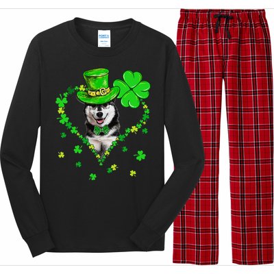 Cute Siberian Husky Saint Patrick's Day Dogs Dad Mom Long Sleeve Pajama Set