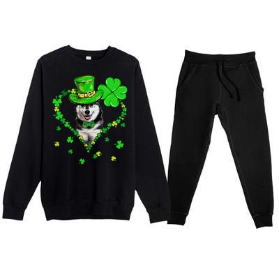 Cute Siberian Husky Saint Patrick's Day Dogs Dad Mom Premium Crewneck Sweatsuit Set