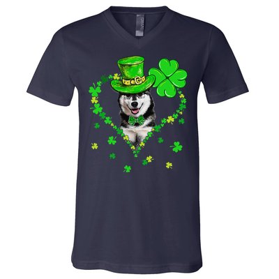 Cute Siberian Husky Saint Patrick's Day Dogs Dad Mom V-Neck T-Shirt