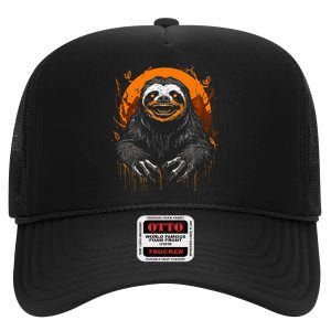 Cute Sloth Halloween Funny Halloween Sloth Gifts Graphic Tee High Crown Mesh Back Trucker Hat